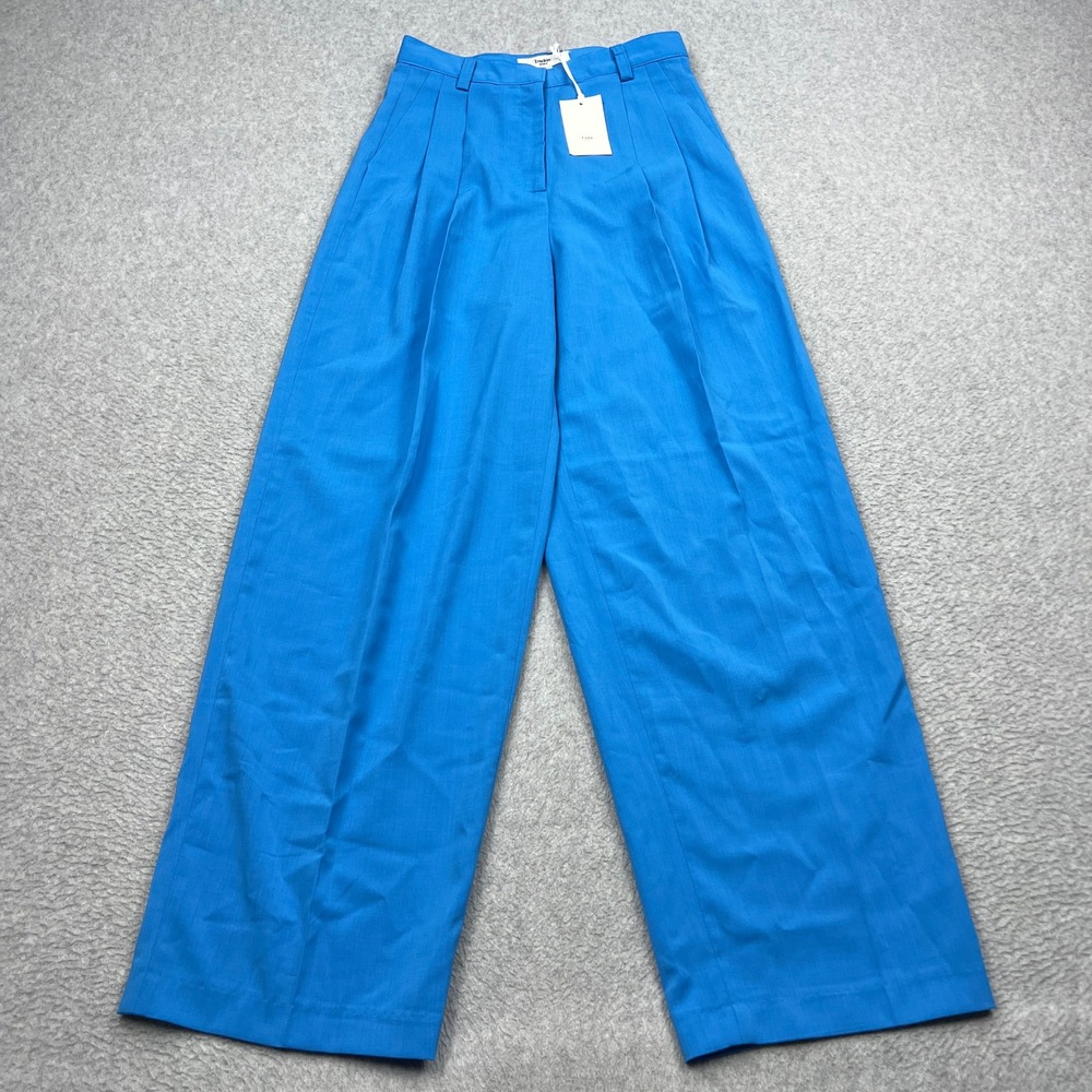 NEW Frankie Shop Rio Pants Womens Small Ocean Blue Wide Leg Pleated Trousers